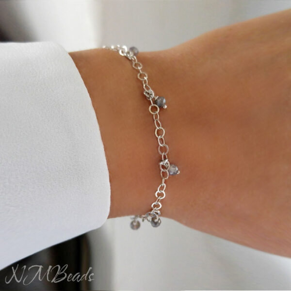 Delicate Labradorite Beaded Chain Bracelet Skinny Simple Dainty Jewelry Gray Gemstone Stacking Bracelet Minimalist Gift For Her