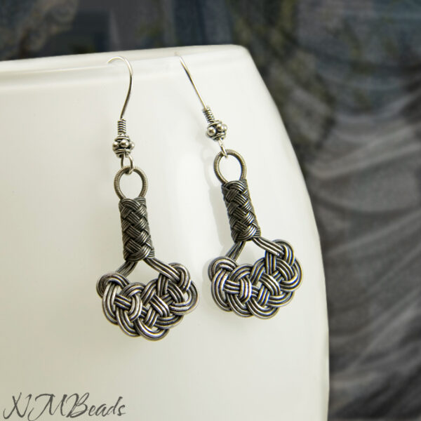 Celtic Love Knot Earrings, Oxidized Fine Silver Wire Wrapped Earrings, Hand Braided Nautical Earrings, Boho Celtic Jewelry, Gift for Her