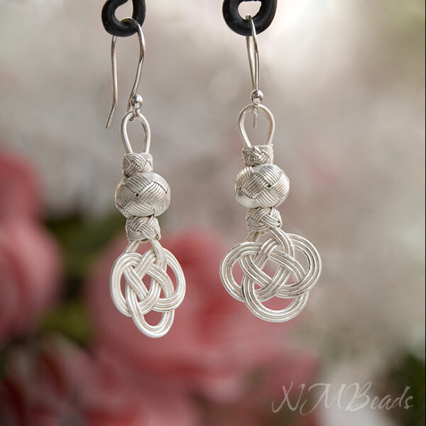 Fine Silver Celtic Love Knot Earrings With Ball OOAK Hand Braid Wire Wrapped Authentic Nautical Timeless Jewelry Gift For Her