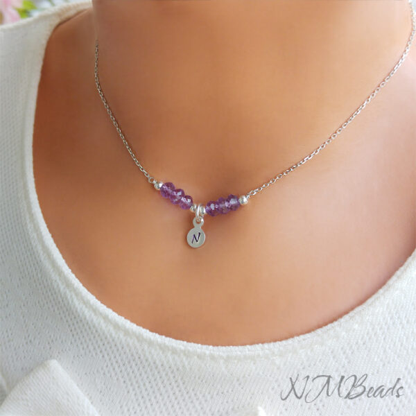 Girls Amethyst Necklace, Sterling Silver Letter Necklace, Custom Necklace For Girls, Kids Jewelry, February Birthstone Jewelry, Girl Gift
