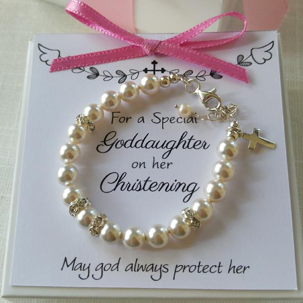 Christening Gift For Girls, Silver Cross And Pearl Kids Bracelet, Toddler Newborn Pearl Jewelry, Goddaughter Infant Baptism Keepsake Gift
