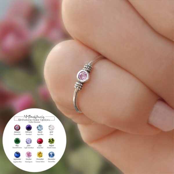 Personalized Children Ring, Birthstone Ring, Sterling Silver Ring, Custom Kids Jewelry, Teenage Gift, Sister Birthday Gift, Gift For Girls