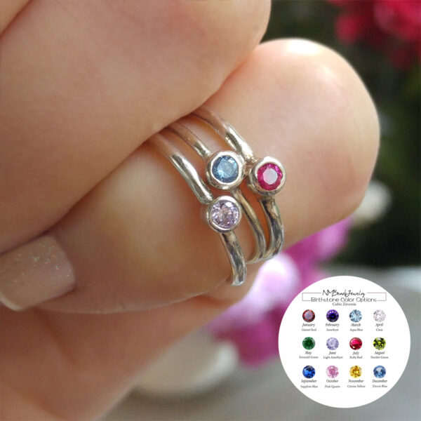 Tiny Birthstone Ring Adjustable Personalized Little Girls Jewelry Sterling Silver Dainty Custom Birthday Gift For Teenage Sister Daughter