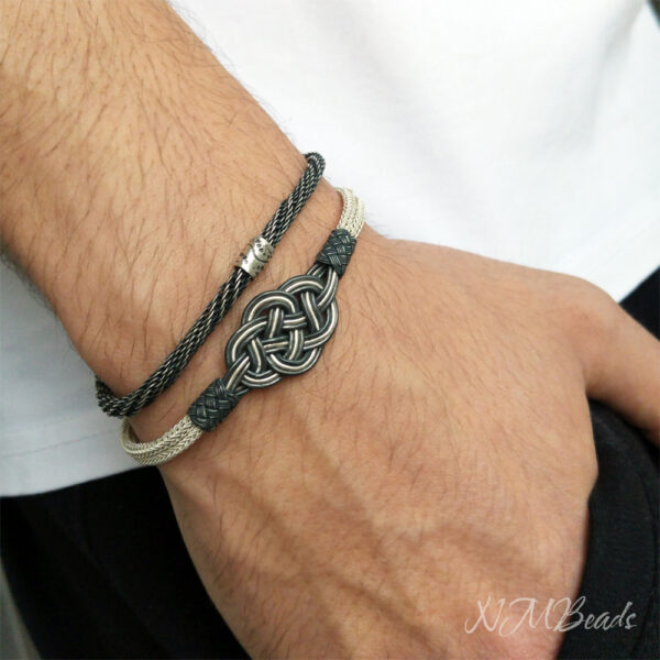Mens Celtic Knot Bracelet, Hand Braided Viking Knit Chain Bracelet, Fine Silver Woven Wire Jewelry, Unisex Jewelry, Unique Gift For Him