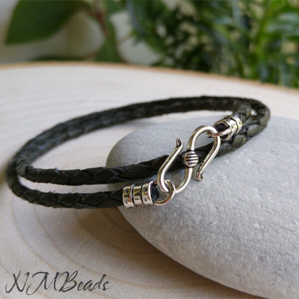 Mens Braided Leather Double Wrap Bracelet, Sterling Silver S Clasp Leather Bracelet, Unisex Boho Chic Casual Jewelry, Boyfriend Gift For Him