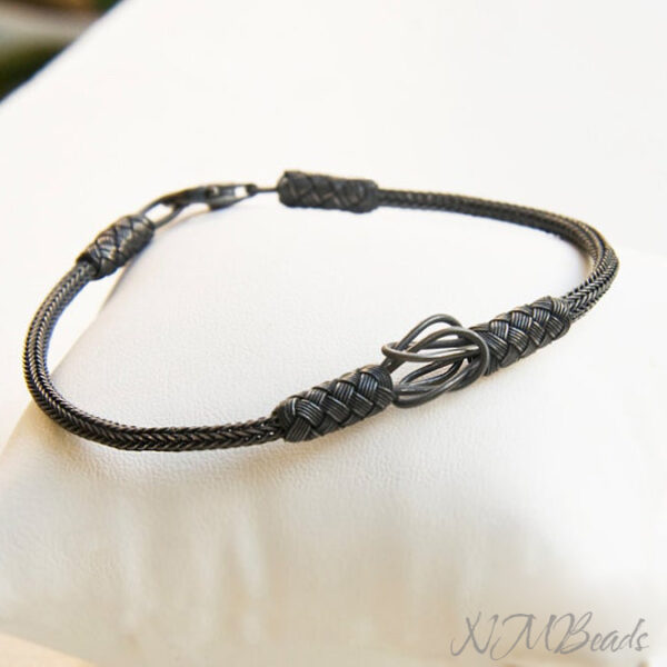 Mens Viking Knit Chain Bracelet, Oxidized Fine Silver Braided Bracelet, Knot Bracelet, OOAK Hand Woven Jewelry, Boyfriend Gift For Him