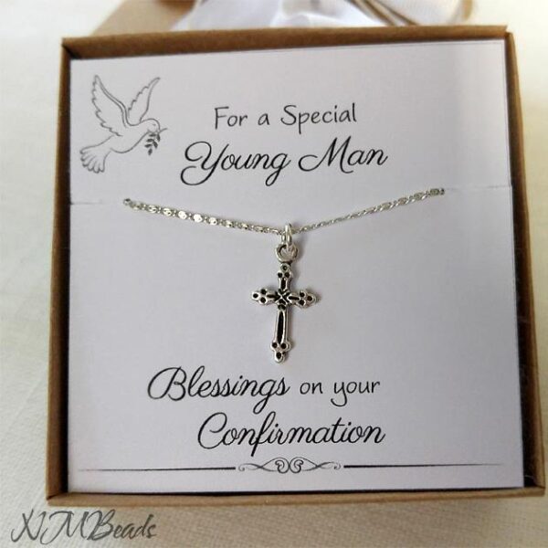 Cross Necklace For Young Man, Sterling Silver Cross Charm, Confirmation Gift For Teen Boys, Religious Jewelry, Healing Birthday Gift For Son