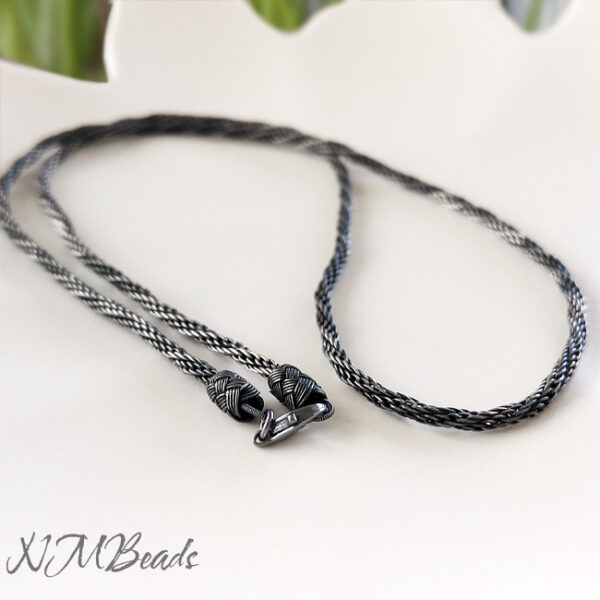 Spiral Rope Chain Necklace Oxidized Fine Silver OOAK Hand Braided Twisted Viking Knit Woven Chain Everyday Unisex Jewelry For Men Women