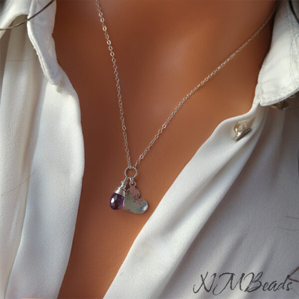 Amethyst Necklace With Heart, Sterling Silver Gemstone Charm Necklace, February Birthstone Jewelry, Mother’s Day Gift, Birthday Gift For Her