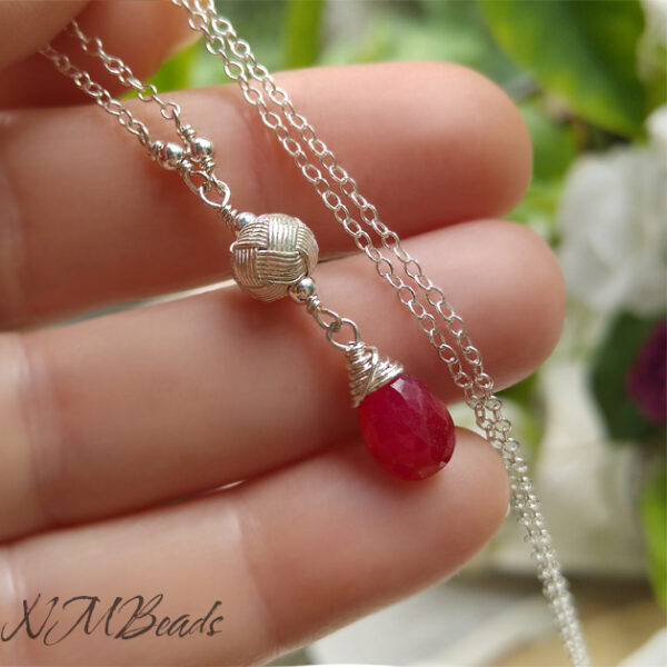 Ruby Y Necklace With Ball, Sterling Silver OOAK Jewelry, Wire Wrap Ruby Jewelry, July Birthstone, Birthday Gift, Anniversary Mother Gift