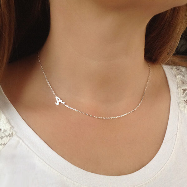 Custom Sideways Initial Choker, Sterling Silver Letter Necklace, Dainty Personalized Jewelry, Simple Minimalist Jewelry, Gift For Her