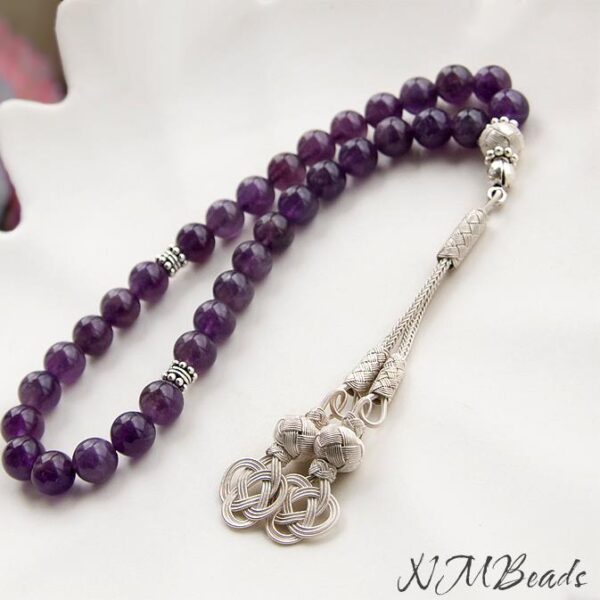 OOAK Amethyst 33 Prayer Beads With Love Knot Tassel Healing Islamic Gift Religious Jewelry Gemstone Tasbih Worry Beads Misbaha